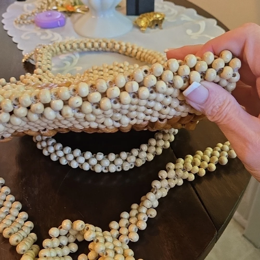 Straw Studios Beaded Bag in Cream and Tan Size 9x9